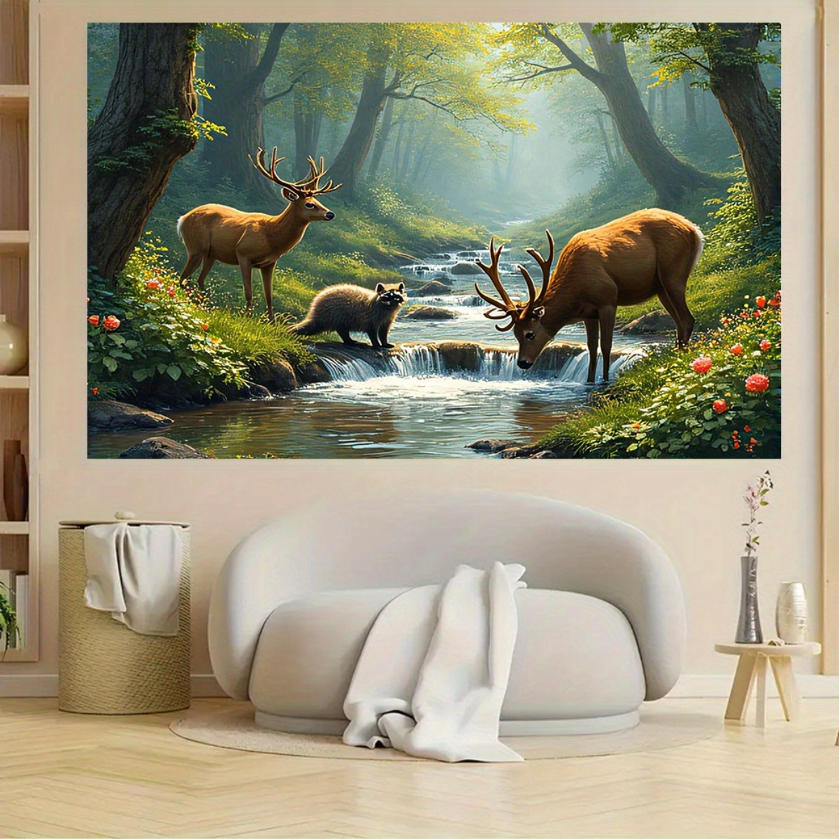 Deer Forest Stream Wall Mural  - đánh giá và giá Interior Design Hd